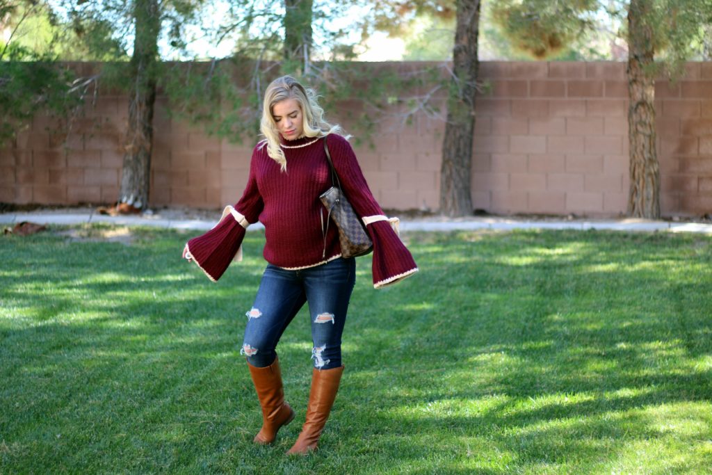 Fall Outfit: Bell Sleeve Sweater with Tie Detail